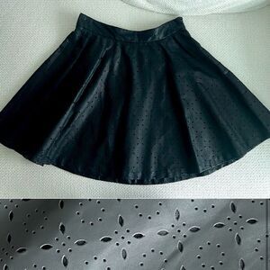 Faux Leather Laser Cut A-line Waist Mini Skirt